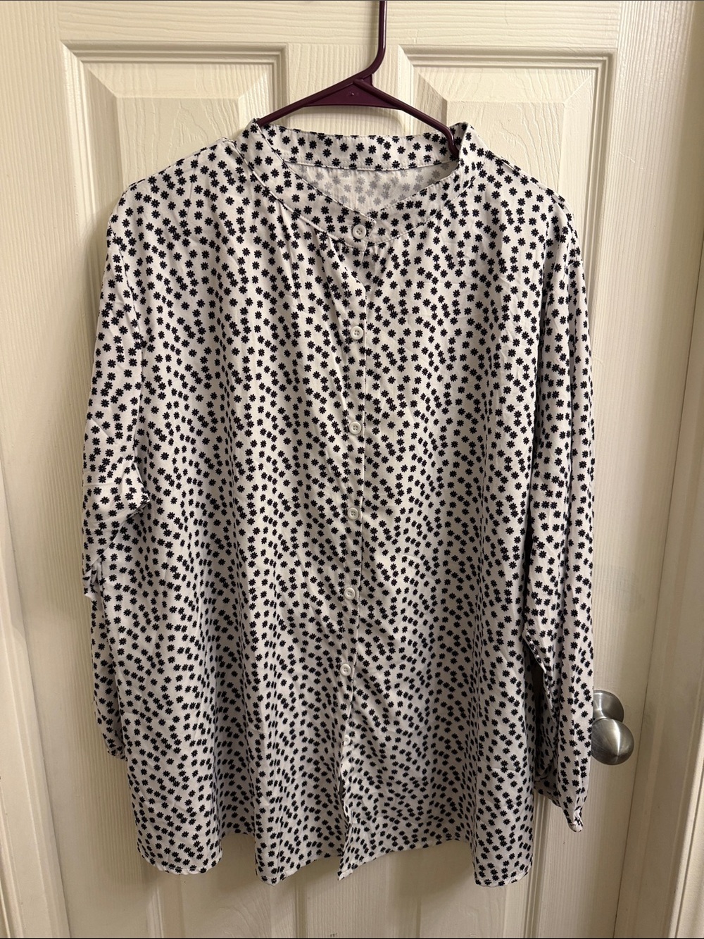 Women's White Button-Up Shirt with Black Dot Print
